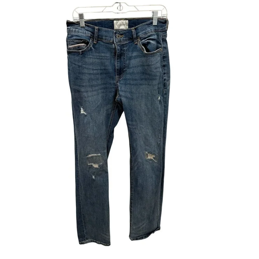 Sun + Stone Mens Distressed Slim-Fit Jeans Medium Wash Blue 32W